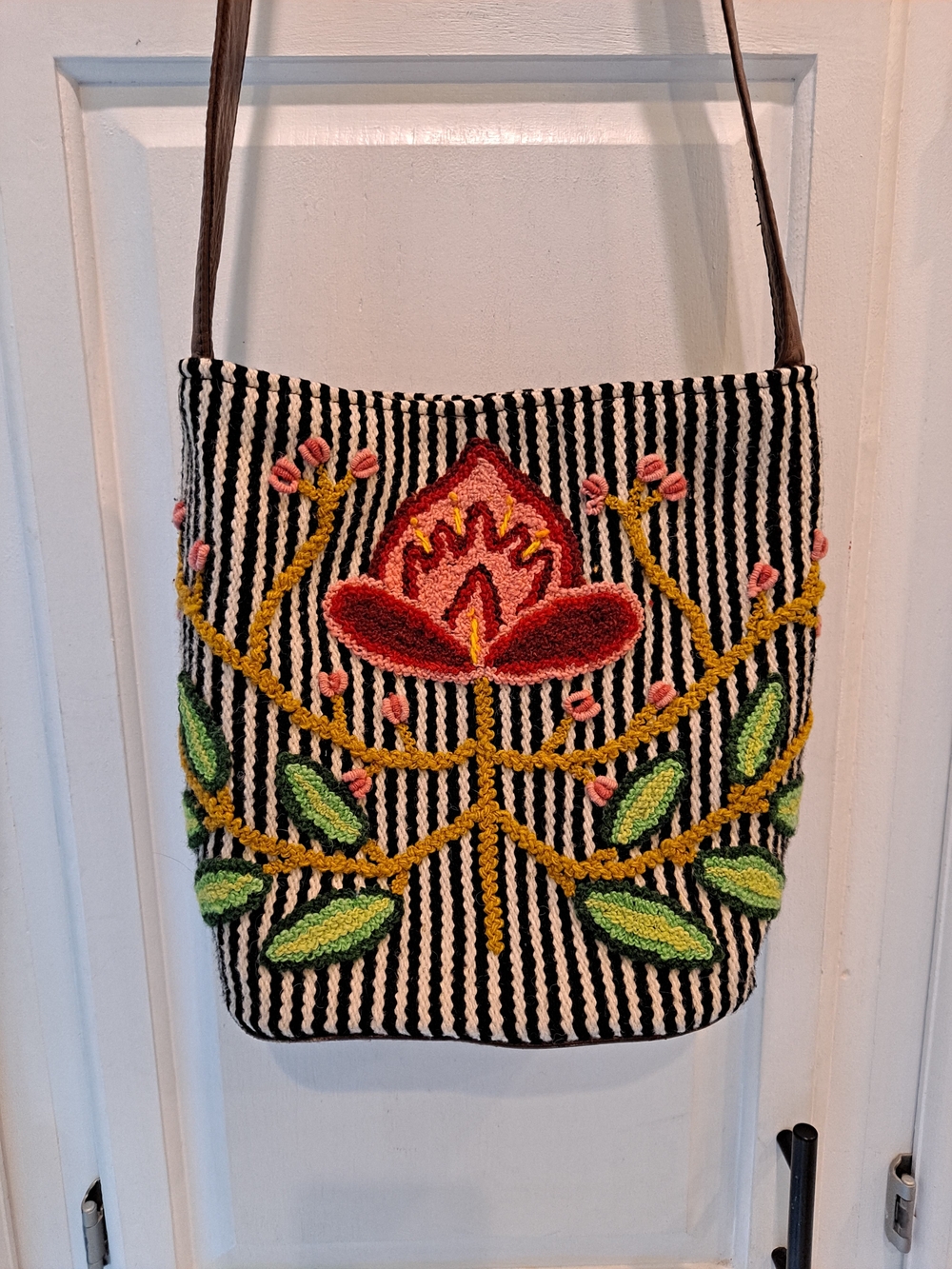 Anthropologie Sundance 100% Wool Hand-loomed Floral Shoulder Bucket Bag